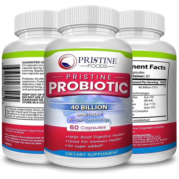 Pristine Probiotic Supplement 40 Billion CFU - High Potency Probiotics for Women - Support Healthy Digestive System - 3 Pack