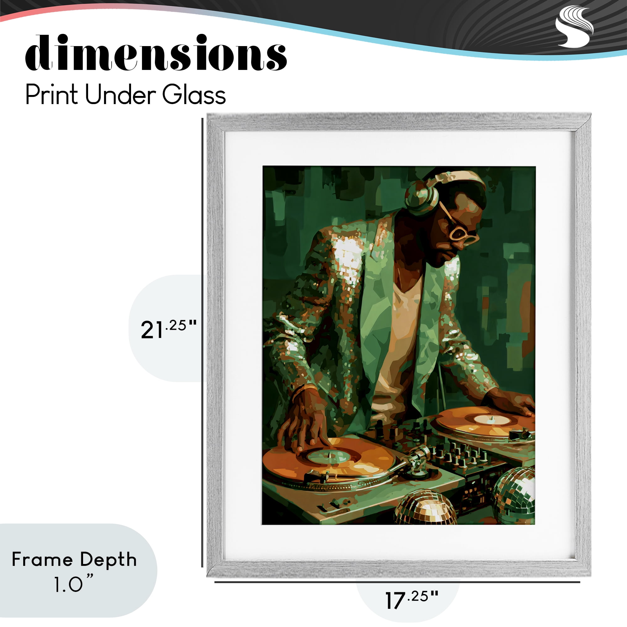 Stupell Industries Green Disco DJ Music Gray Framed Print Under Glass, design by Franklyn Gregory