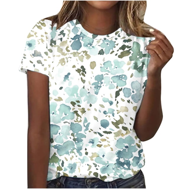 Tops Cortos para Mujeres Casual de Moda Impreso Cuello Redondo, Camiseta de Manga Corta para el Uso Diario, Fiesta Y Cómodo
