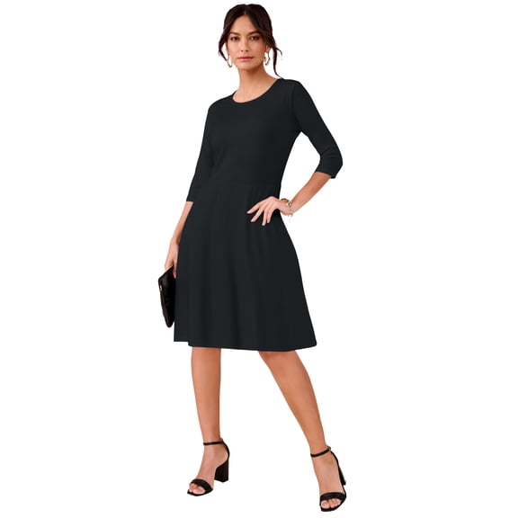 Roaman's Women's Plus Size Stretch Knit Fit-And-Flare Dress