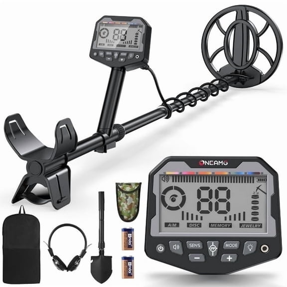 OneAmg Metal Detector for Adults - 5 Modes Gold/Silver Detector, Professional All Terrain Metal Detector with 10" Waterproof Coil, LCD Display, Adjustable Height