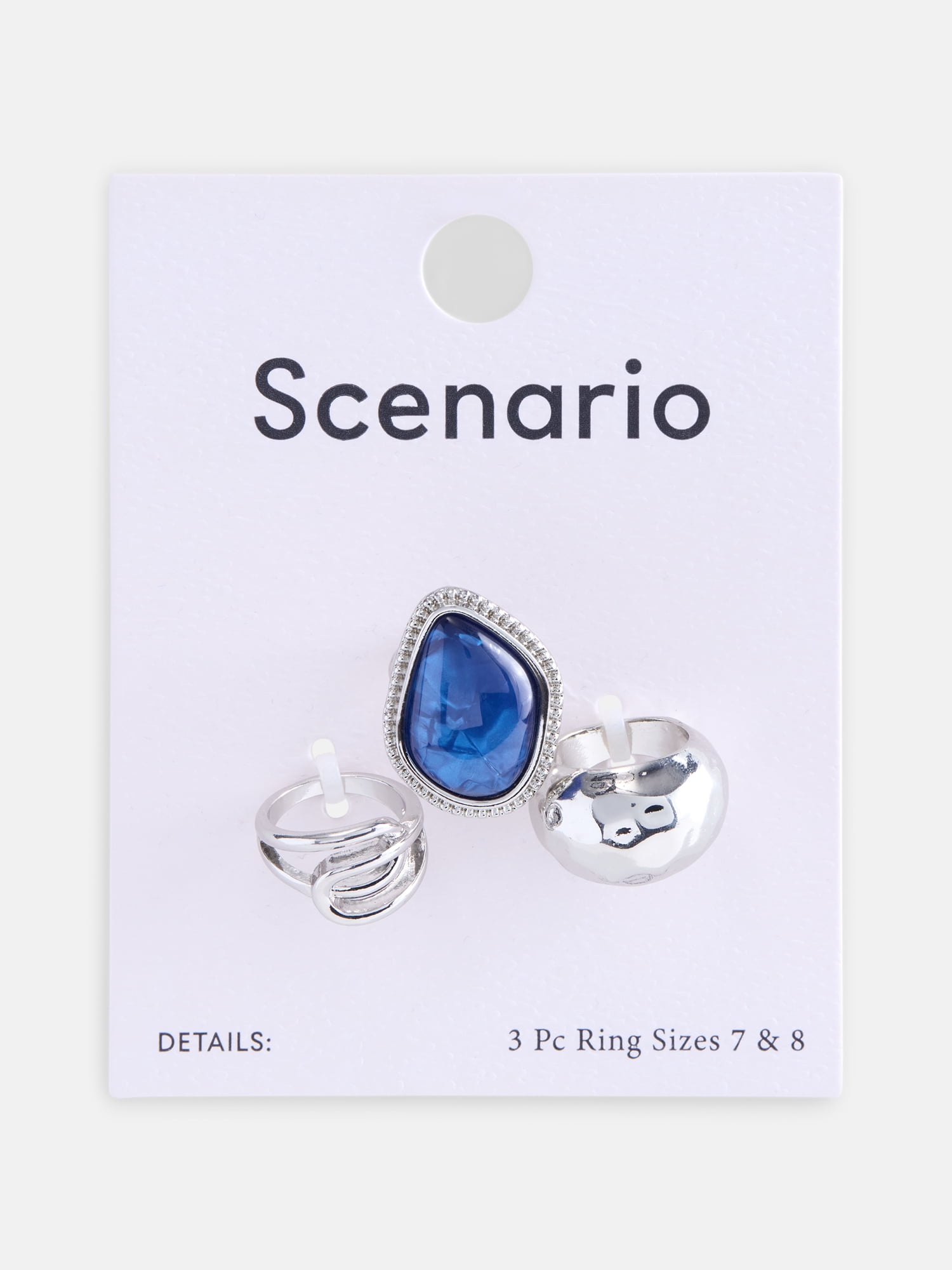Scenario Women’s Silver Tone Statement Rings, 3-Piece Set