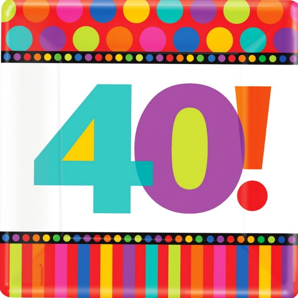 Happy 40th Birthday 'Dots and Stripes' Large Square Paper Plates (8ct ...