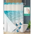 thumbnail image 2 of No Hook Shower Curtain with Snap-in Liner, Blue Butterfly Coastal Waterproof Fabric Bathroom Curtains, Summer Beach Ocean Nautical Bath Curtains & Mesh Top Window 60"x72", 2 of 6
