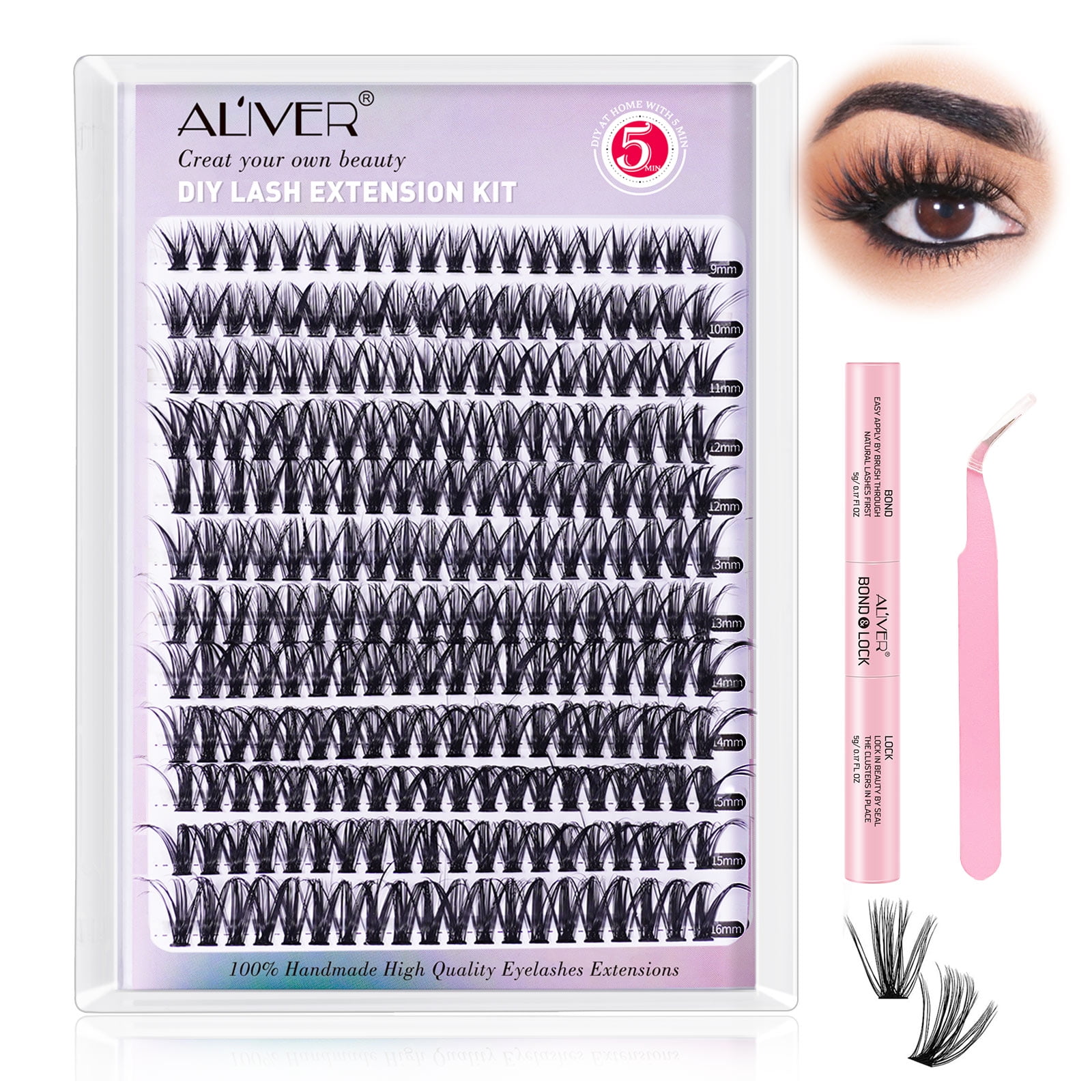 DIY Lash Extension Kit 240pcs Individual Lashes Cluster Eyelash Extension Kit 40D 9 16mm Mix Lash Clusters with Lash Bond and Seal and Lash Applicator
