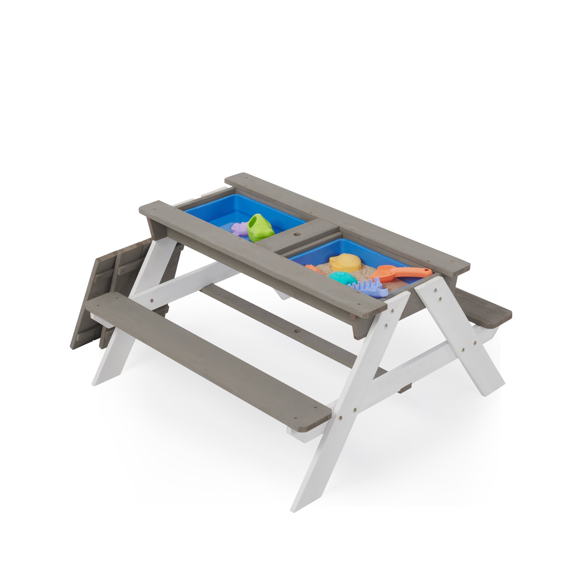 3-in-1 Kids Picnic Table with Adjustable Shade Umbrella, Convertible Sand/Water Play, Durable Cedarwood, Ages 3-10, Gray
