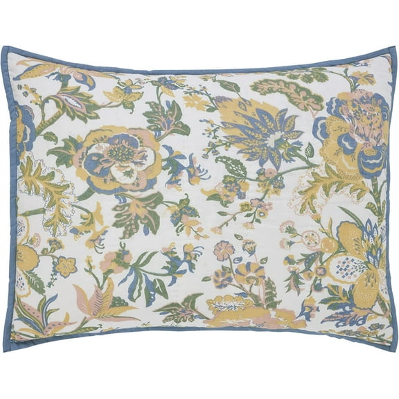 VHC Brands Wilder, Farmhouse Quilted Bed Sham, Standard, Floral, Blue & Green, 21x27