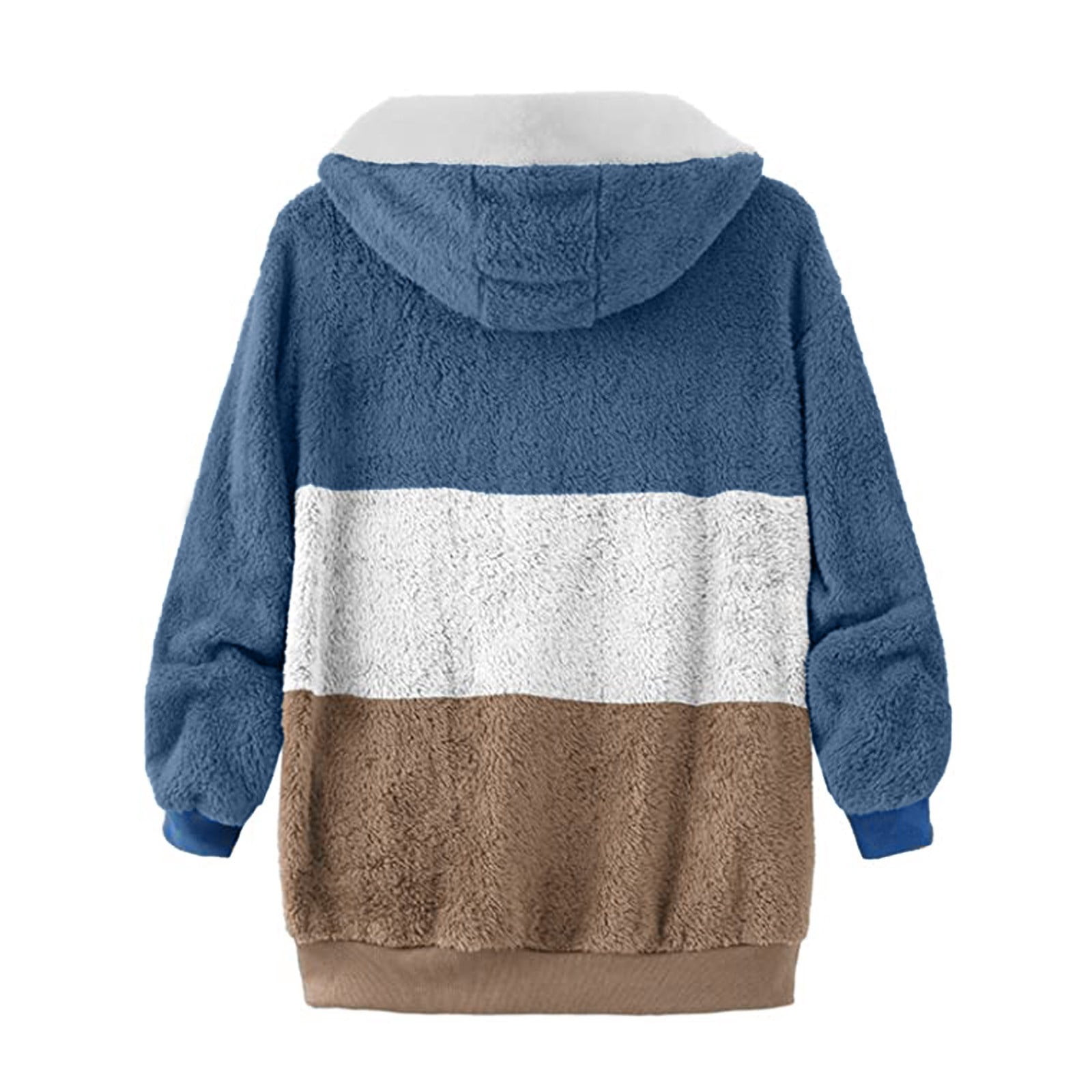 MeetoTime Plus Size Hoodies for Women Fleece Fuzzy Winter Hooded Full Zip Up Color Block Casual Outerwear with Pockets