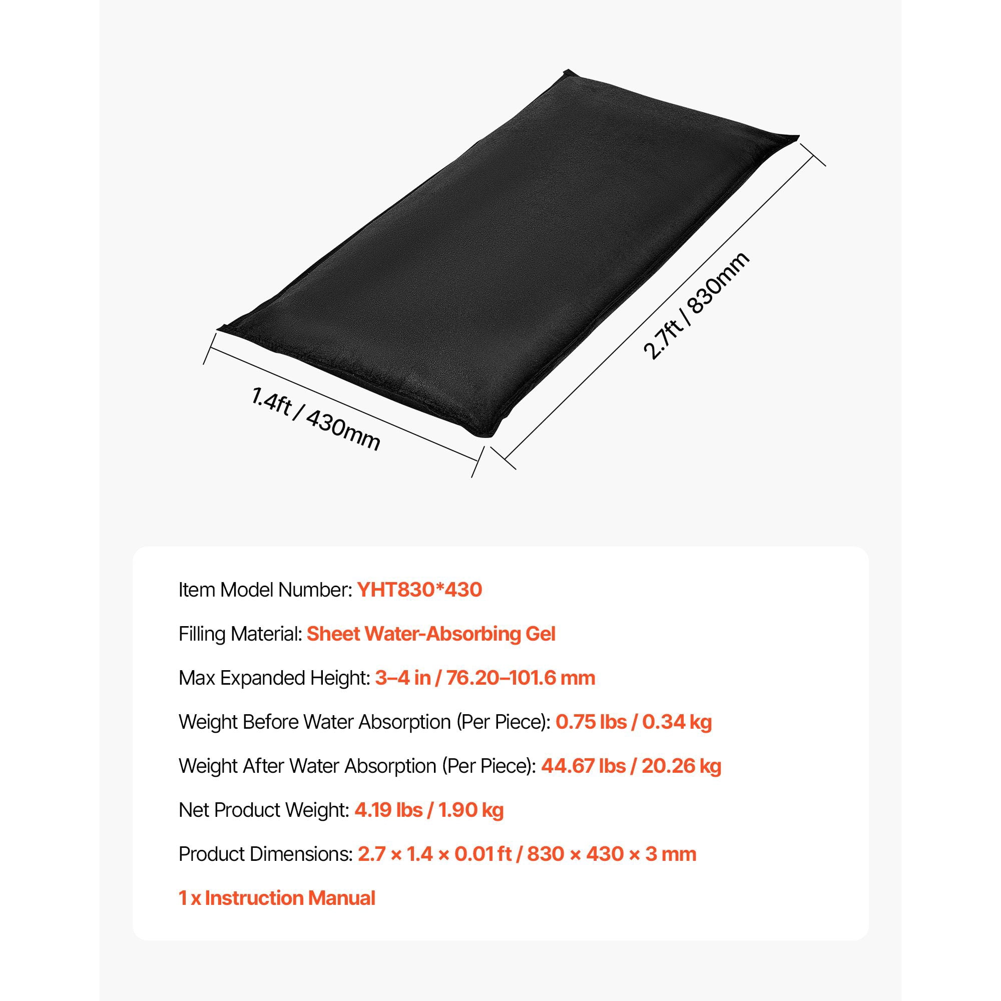 Flood Barrier 6-Pack 2.7x1.4ft Water Activated Sandless Absorbent Bags for Home Doorway Basement