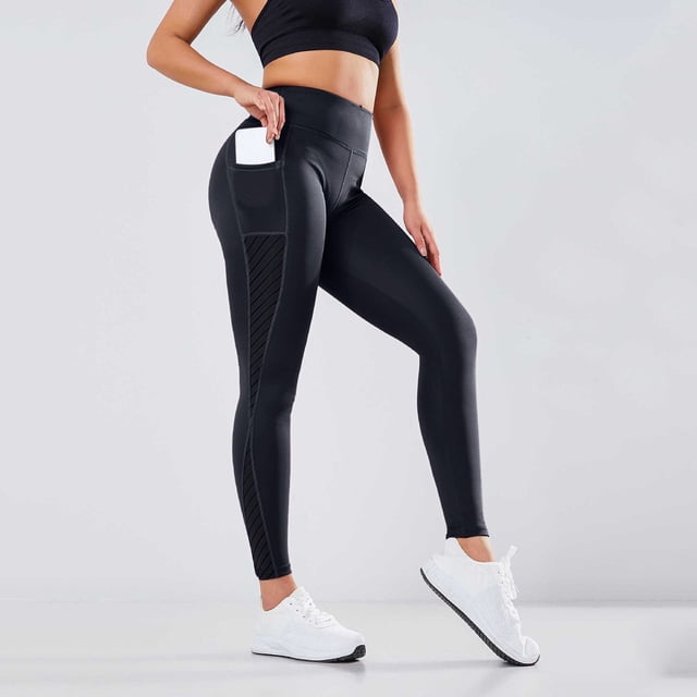 WILLBEST Pantalones de Yoga de Cintura Alta y Gruesos Con Bolsillos Para Mujer, Mallas Elásticas y Cómodas Para Hacer Ejercicio En El Gimnasio. Extra Grande