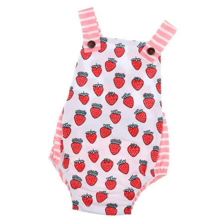 

Baby Girls Straberry Sling Romper Cotton Jumpsuit Sleeveless 70cm Pink