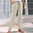 thumbnail image 2 of Tnhcen Women's Casual Linen Cotton Pants with Drawstring Waist - Relaxed Fit Straight Leg Basic Pants S-2XL Pre-Washed Breathable Trousers for Daily Wear, 2 of 7
