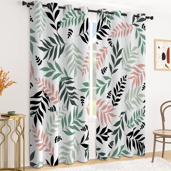 Tchckioa Print Leaves Blackout Curtains,42x63 Inch Grommet Drapes for Living Room,2 Panels
