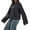 thumbnail image 3 of Women'S Crew Neck Sweaters Fall Outfits Trendy Long Sleeve Ribbed Knit Pullover Tops Dark Grey M, 3 of 10