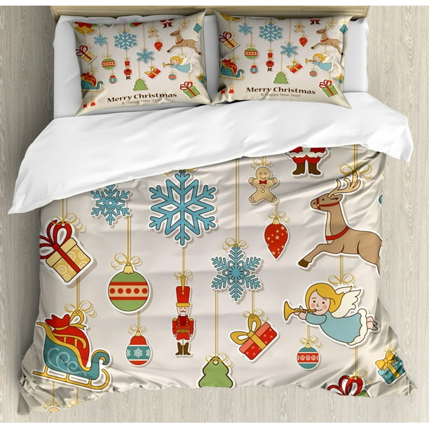 Christmas Duvet Cover Set Noel Xmas Winter Holiday Themed Icons