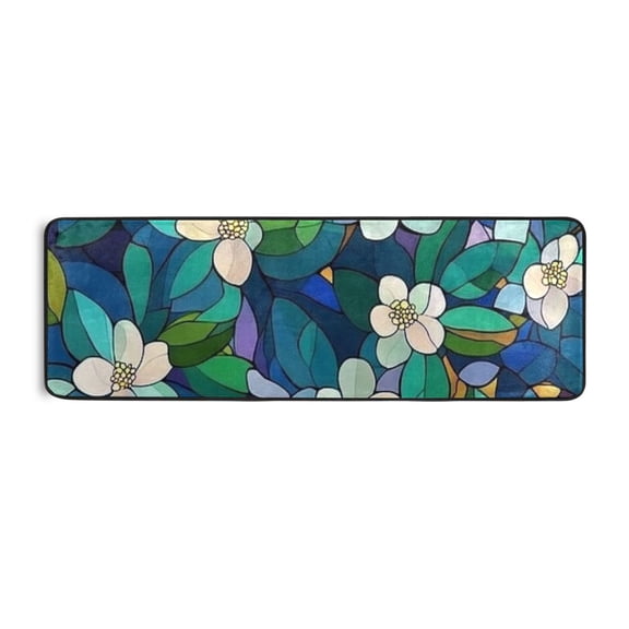 Blue and Green Floral Runner Rug for Hallways Kitchen Non Slip 2'x 6' Washable Hall Carpet for Bedroom Entryway Laundry Room