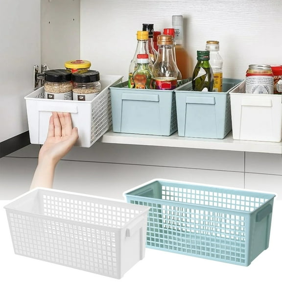 Plastic Storage Baskets Blue Bins Organizer 11" x 5.1" x 4.5" Home Basket for Kitchen Room Office Easter Basket Stuffers