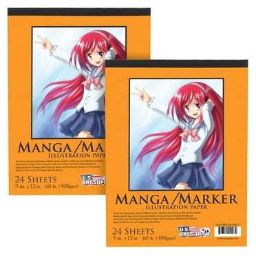 2 Pack of U.S. Art Supply 9" x 12" Premium Manga-Marker Paper Pad 60lbs (100gsm) 24-Sheets