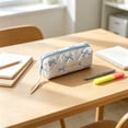 thumbnail image 5 of JHyouerji 1 Pack Cute Bowknot Cotton Pencil Case 8x4x3 Inch,Blue Large Capacity Zipper Stationery Organizer for Office Travel, 5 of 6