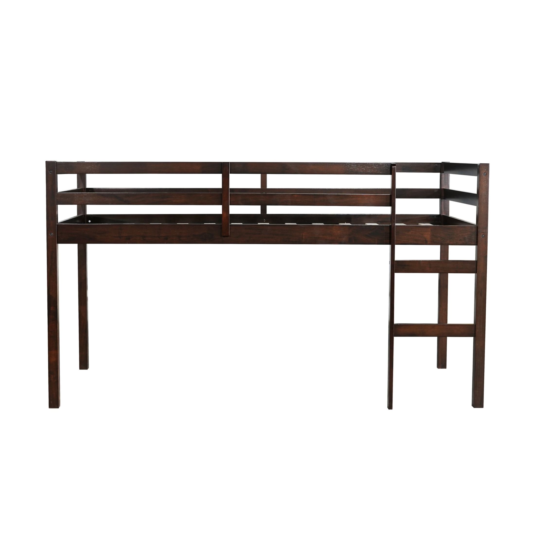 Noble House Modern Tilda Twin Loft Bed, Solid Rubber Wood Frame with Ladder, Spacious Under for Kids, Espresso