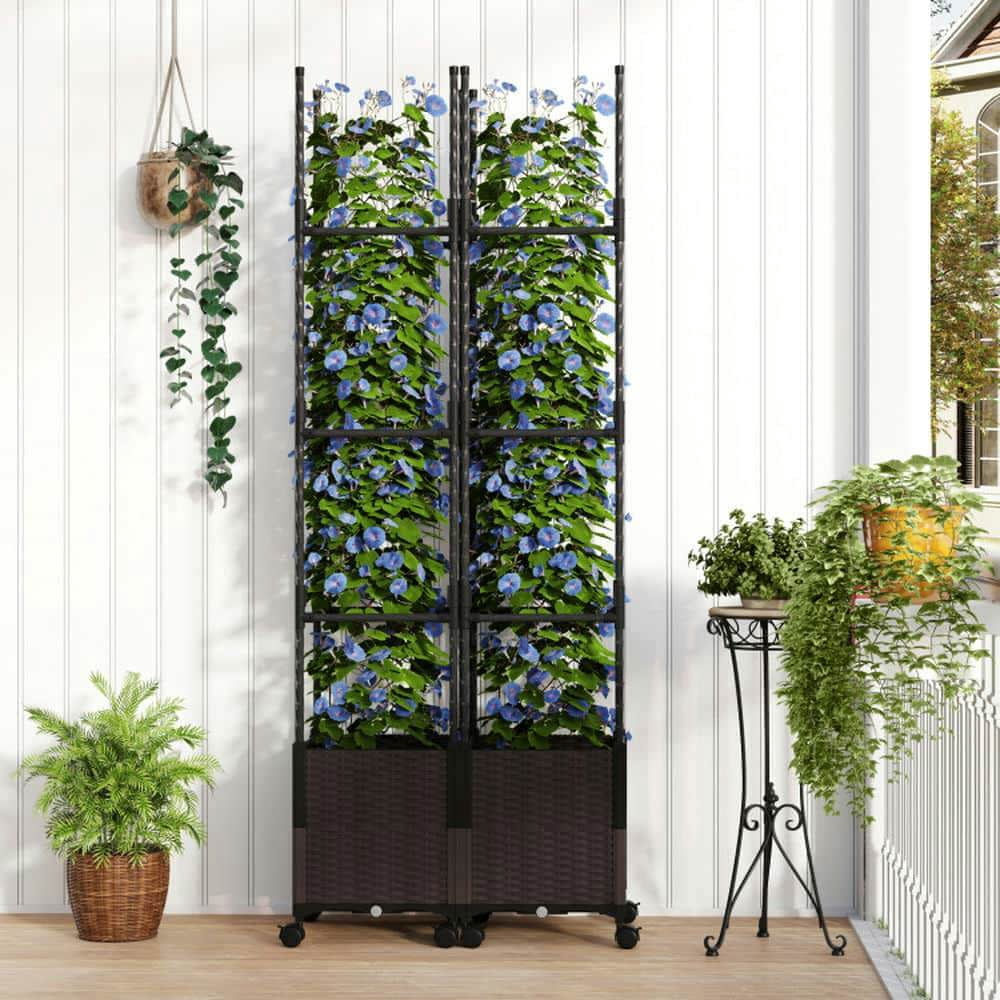 Demifill 87 Inch Tall Raised Garden Bed with Plant Box Trellis, Garden Bed with Lockable Wheels Adjustable Height for Outdoor as Garden, Backyard, Porch, Brown