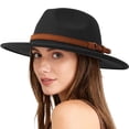 thumbnail image 4 of BadPiggies Vintage Fedora Hat for Men & Women Wide Brim Felt Hats with Belt Buckle (Black), 4 of 9