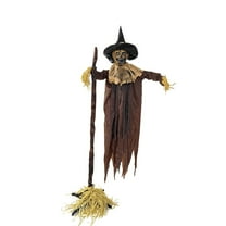 Outdoor Halloween Animatronics Decoration,Sound Touch Activated 72.8" Scary Floating Scarecrow with Red Eyes,Sounds for Yard,Patio,Haunted House,Animated Hovering Scarecrow with Broom