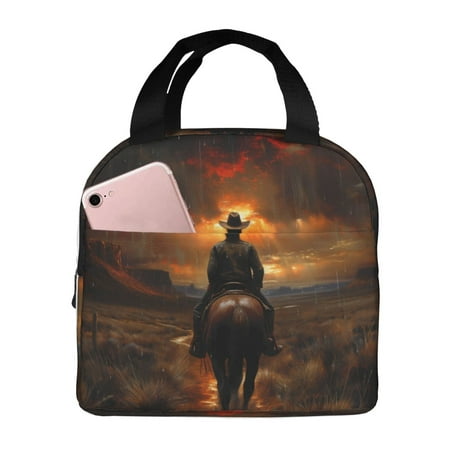 Insulated Lunch Bag for Women Men - Western Rainy Desert Cowboy Leakproof Cooler Lunch Box for Women Men  Lunch Tote Bags for Work School Picnic Travel