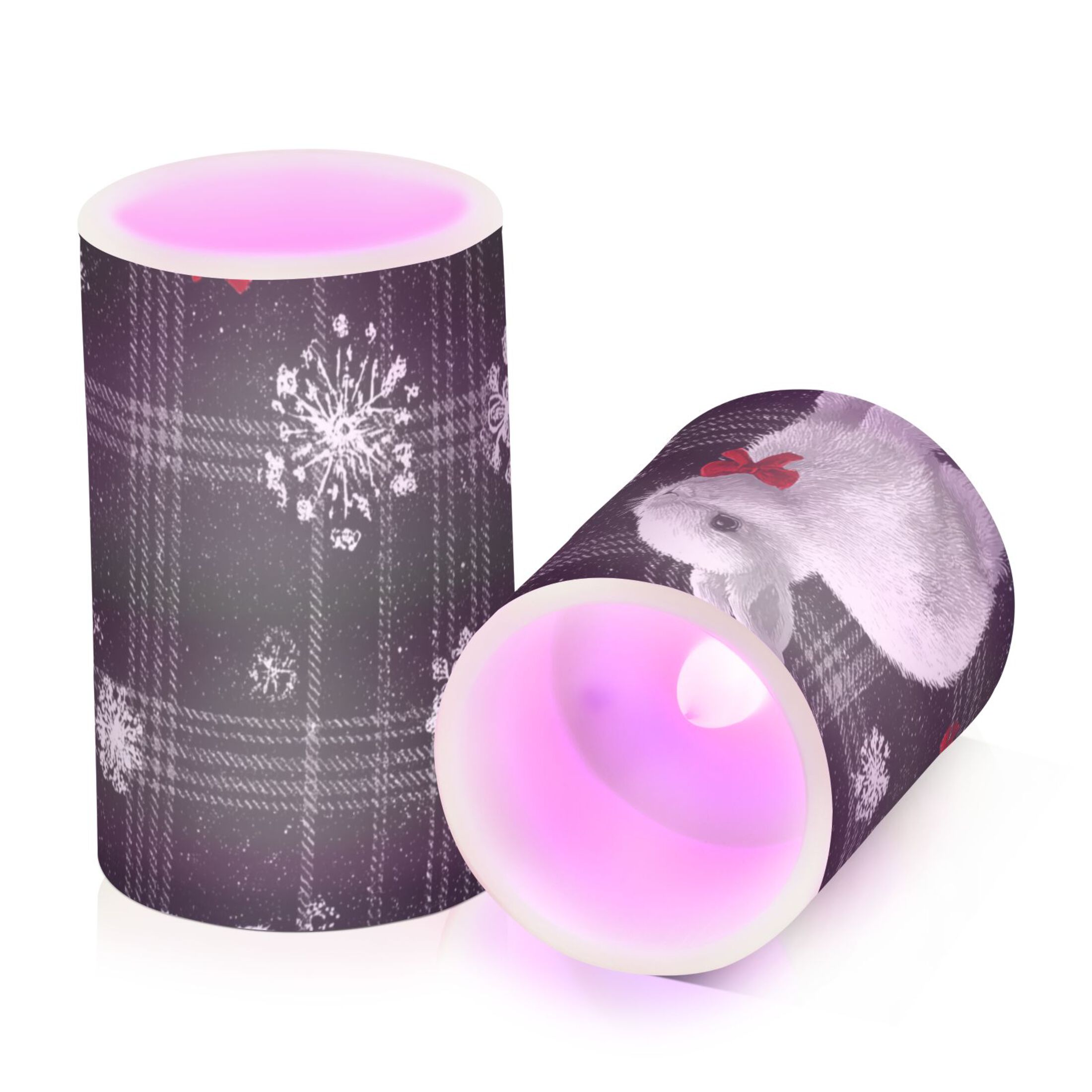 Black Gingham Plaids Rabbits with Bows Christmas Flickering Flameless Candles LED Tealight Battery Operated with Remote Set of 2 Holiday Decor Ornaments