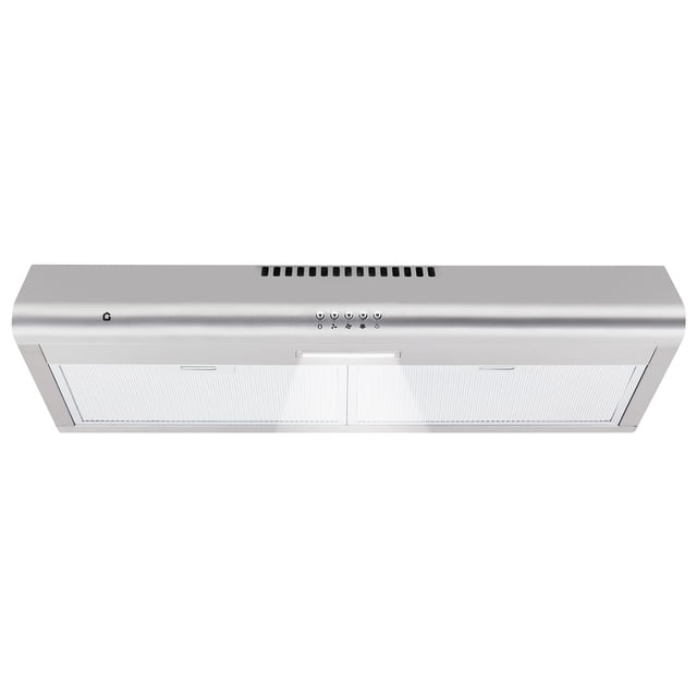 Range Hood 30 in Under Cabinet, Stainless Steel Kitchen Hood, 200CFM, 3-Speed Exhaust Fan, Button Controls, LED Lights, Reusable Baffle Filters