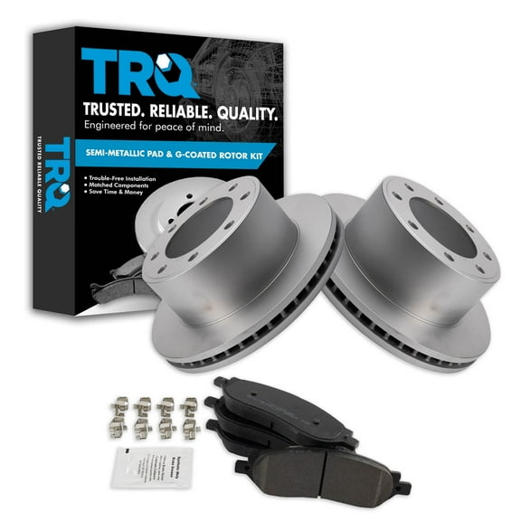 TRQ Rear Brake Pad & Rotor Kit Brake Pads Brake Rotor Semi-Metallic Premium G-Coated Fits Select 2005-2007 Ford F-250 Super Duty F-350 Super Duty