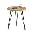 thumbnail image 2 of Danya B. Tadao 22.25" x 19.625" x 19.625" Raised Lip Edge Living Room Side Table with Modern Black Metal Hairpin Legs - Round - Bamboo and Black, 2 of 11