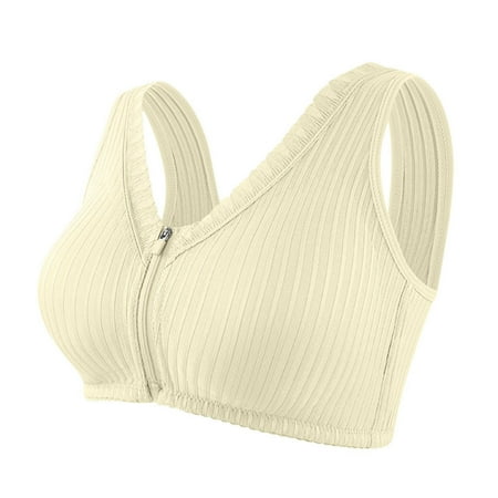 Yyeselk Women s Zip up Bras Ribbed Wire-Free Front Zip Sports Bra Back Full Coverage Comfort No Underwire Bras Push Up Breathable Running Workout Yoga Bra Beige M