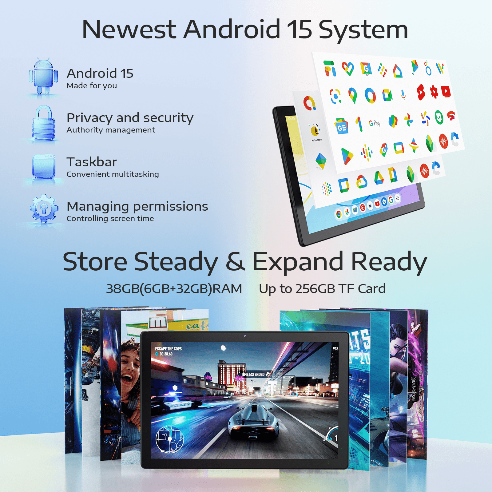 Digiland 10.1 Inch Tablet Android 15,10.1" IPS HD Display,6000mAh Battery,8GB RAM+64GB+256GB Expandable Storage,Dual Camera,WiFi,BT 5.0