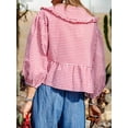 thumbnail image 7 of Women's Blouse Summer Sweet Shirt Plaid Print Lantern Peasant Tops Long Sleeve Doll Collar Tshirts Tie-Up Front Loose Peplum Tops for Casual, 7 of 7