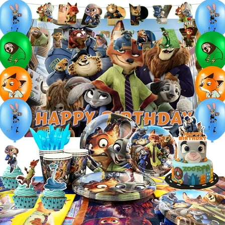Zootopia Theme Birthday Party Supplies,Zootopia Birthday Decorations & Zootopia Party Tableware Set - Zootopia Birthday Plates Tablecloth Banners etc Zootopia Party Decorations for Kids