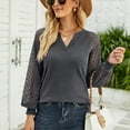 thumbnail image 3 of SWSMCLT Women's Tshirt Soft Elegant Lace Waffle Knit Shirt Cotton Notch V Neck Illusion Long Sleeve Fashion Patchwork Tee Dark Grey Medium, 3 of 4