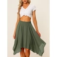 thumbnail image 2 of DARING DIVA Women's Asymmetrical Hem Elastic Waist Chiffon Flowy Midi Skirt X-Small Army Green, 2 of 6