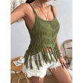 thumbnail image 6 of Women'S Fringe Camis Western Cowgirl Tassel Tank Tops Sleeveless V-Neck Crochet Top Spaghetti Straps Vest Green M, 6 of 9