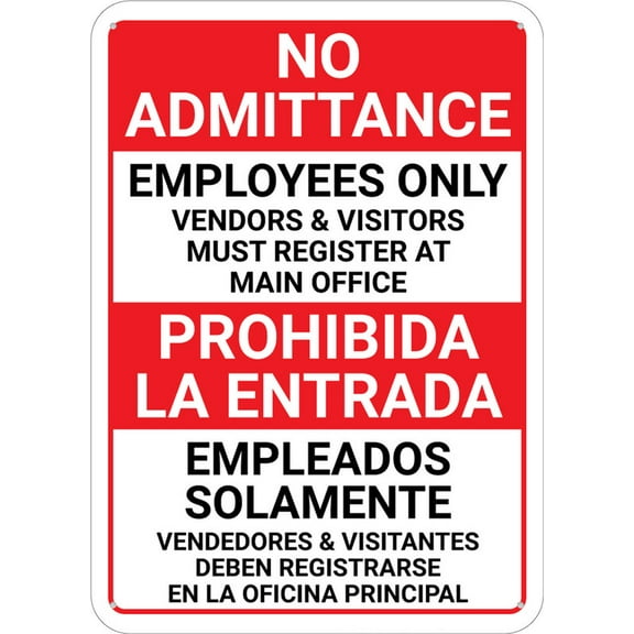 Bilingual Spanish No Admittance Employees Only Vendors And Visitors Sign 8"X12" Rust Free Aluminum Signs Outdoor, Metal Tin Sign For Home, Business, Yard