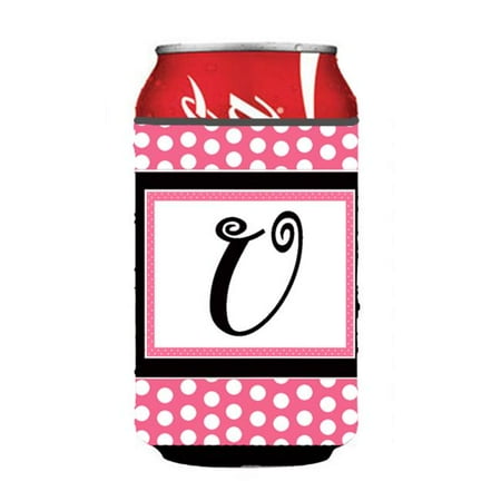 

Letter U Initial Monogram - Pink Black Polka Dots Can or Bottle Hugger