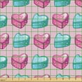 thumbnail image 2 of Ambesonne Romantic Fabric by the Yard Upholstery, Heart-Shaped Candies Art, 2 Yards, Dark Magenta Turquoise, 2 of 5
