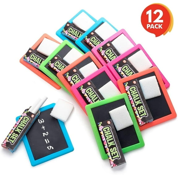 ArtCreativity Neon Chalkboard Mini Kits – 12-Pack with Chalk & Eraser, Craft & Party Favors for Kids Ages 3 