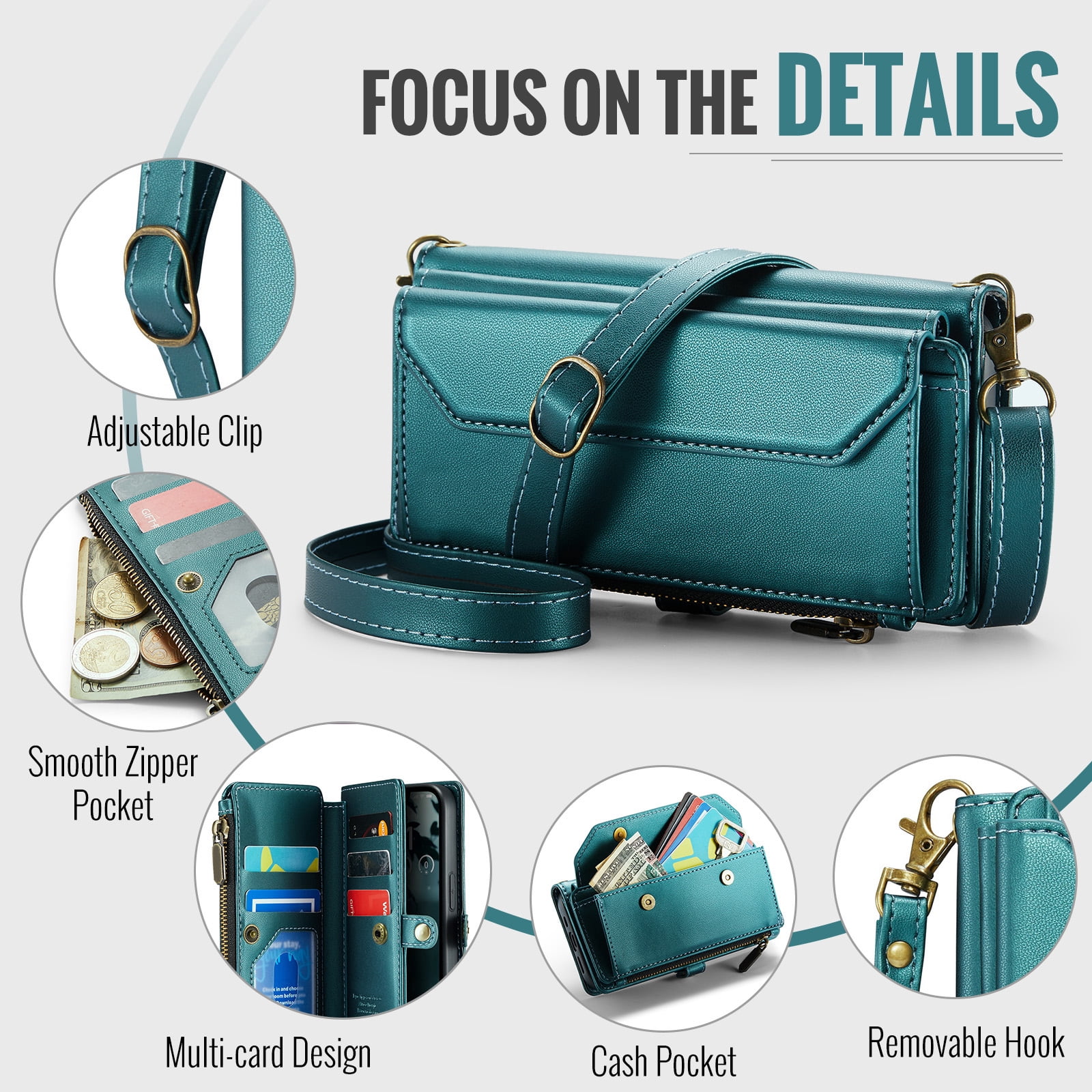 Compatible with iPhone 16e/SE 2025/SE 4 Zipper Wallet Phone Case Tempered Glass Screen Protector Crossbody Lanyard Strap Flip Card Holder Slot Cell Cover for i Phone16e i16e 16 e SE4 Women Green