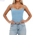thumbnail image 2 of Huanglei Womens's Camisole Spaghetti Strap Round Neck Slim Fit Layering Tank Top (Blue, Medium), 2 of 6