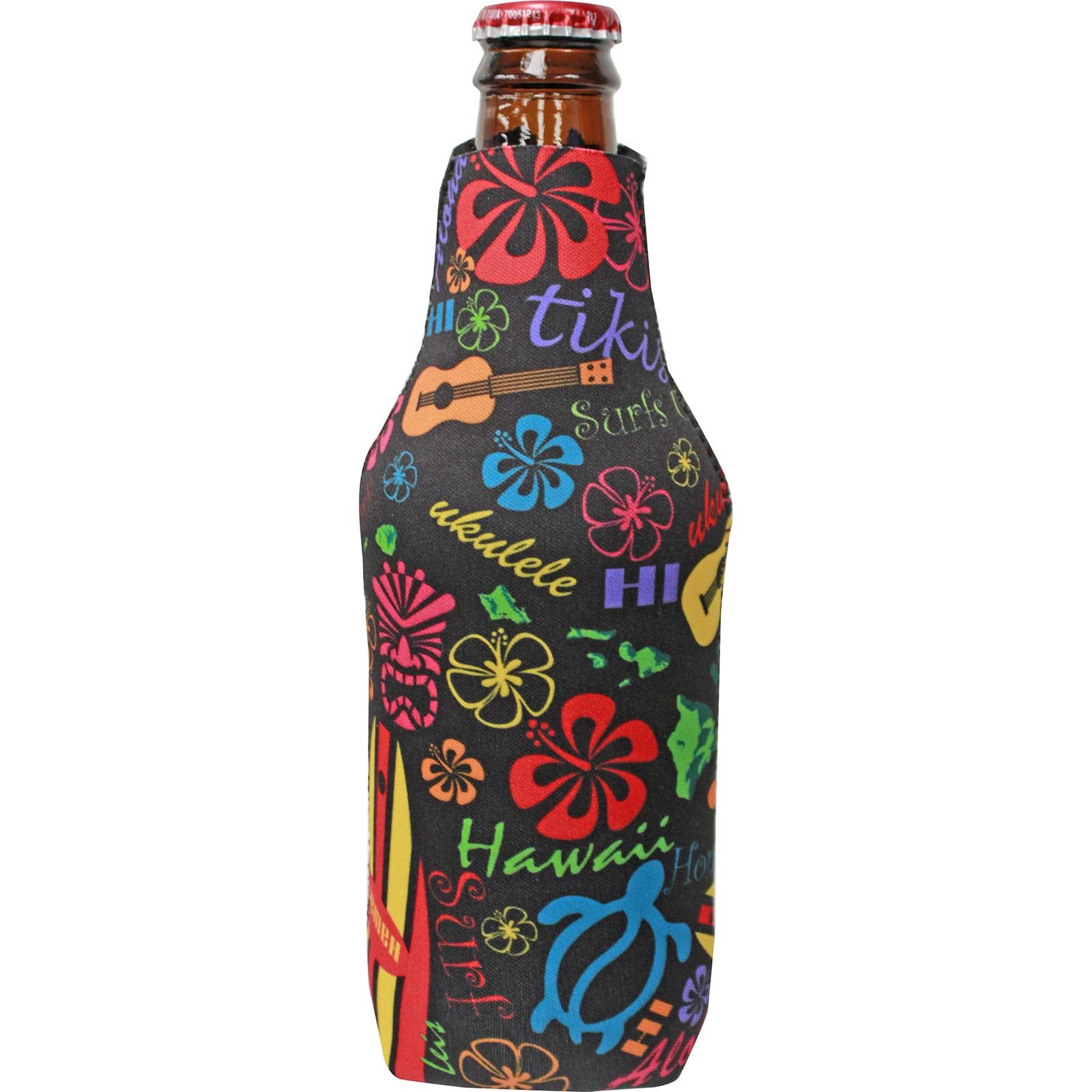 Gotta Be Hawaiian Neoprene Flat Bottle Coolies - Words of Hawaii  (Black) 12 oz