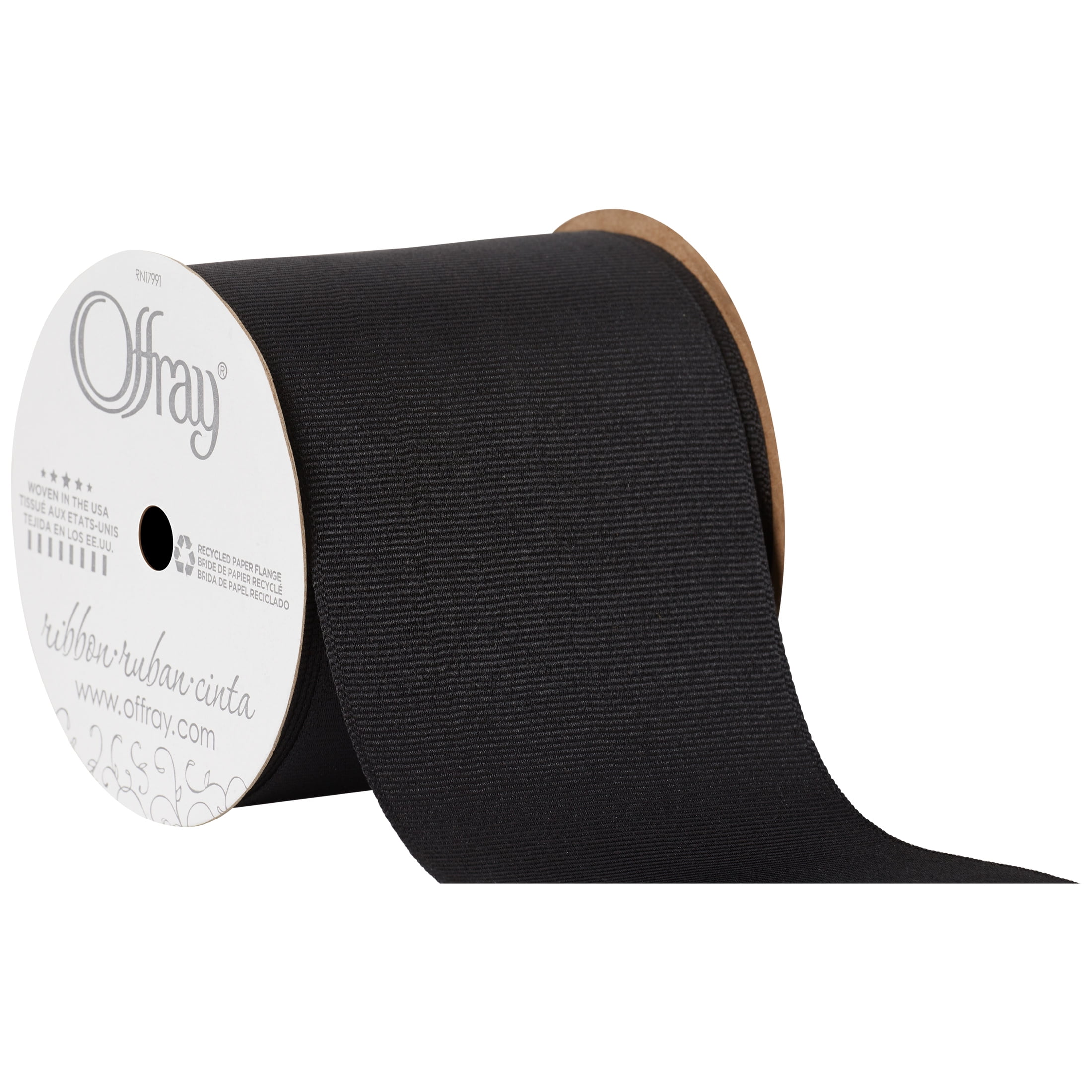 Offray Ribbon, Black 3 inch Grosgrain Polyester Ribbon, 9 feet