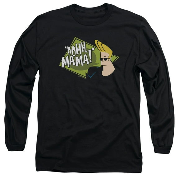 Johnny Bravo Oohh Mama Long Sleeve Adult 18/1 T-Shirt Black