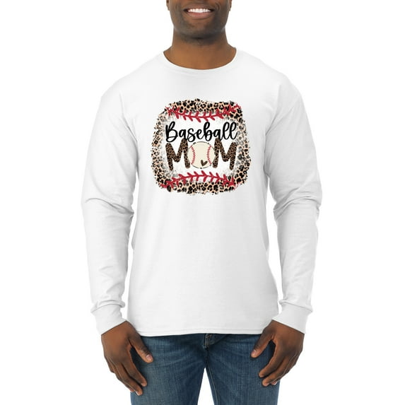 Baseball Mom Jaguar Print Sports Mens Long Sleeve Shirt, White, 3X-Large