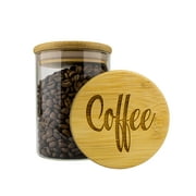 Hakuna Supply Coffee Glass Storage Jars w/ Decorative Engraved Bamboo Lid - Airtight Storage Containers for Sugar, Salt, Tea, etc. for Pantry, Shelf, & Kitchen 532ML, 18 Oz. Jar (Coffee Classic)